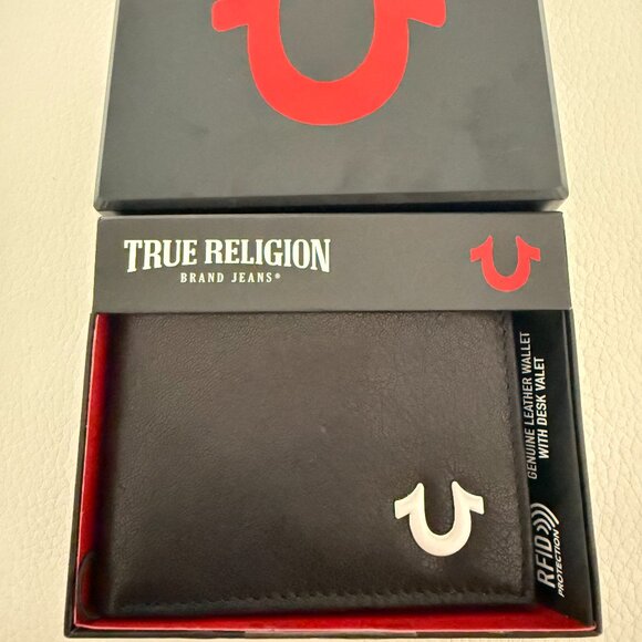 NIB TRUE RELIGION MACLEAN Men's Black Leather Bi-Fold Wallet - Picture 1 of 5